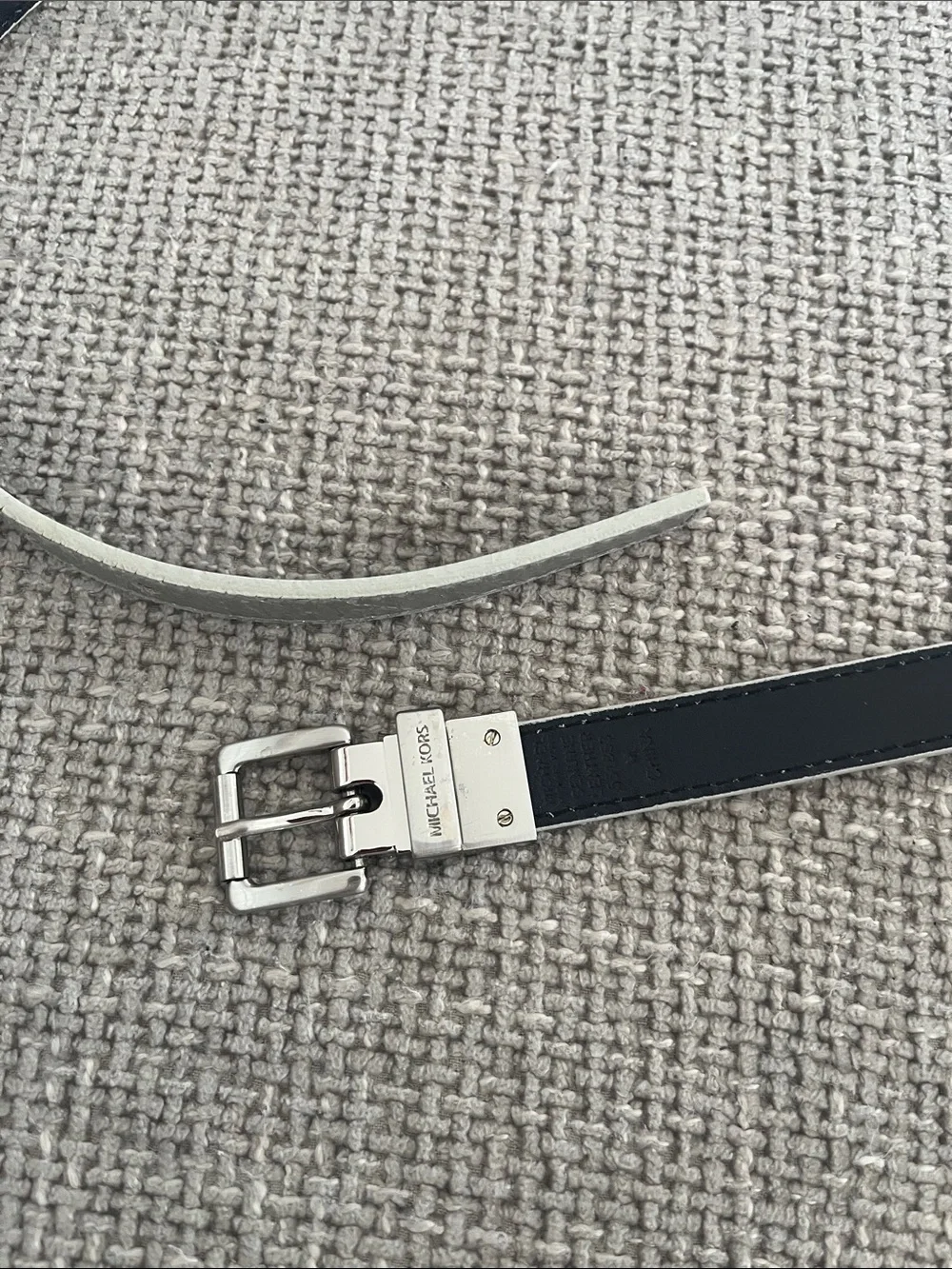 Michael Kors Silver/Black Reversible Leather Belt with Silver Buckle